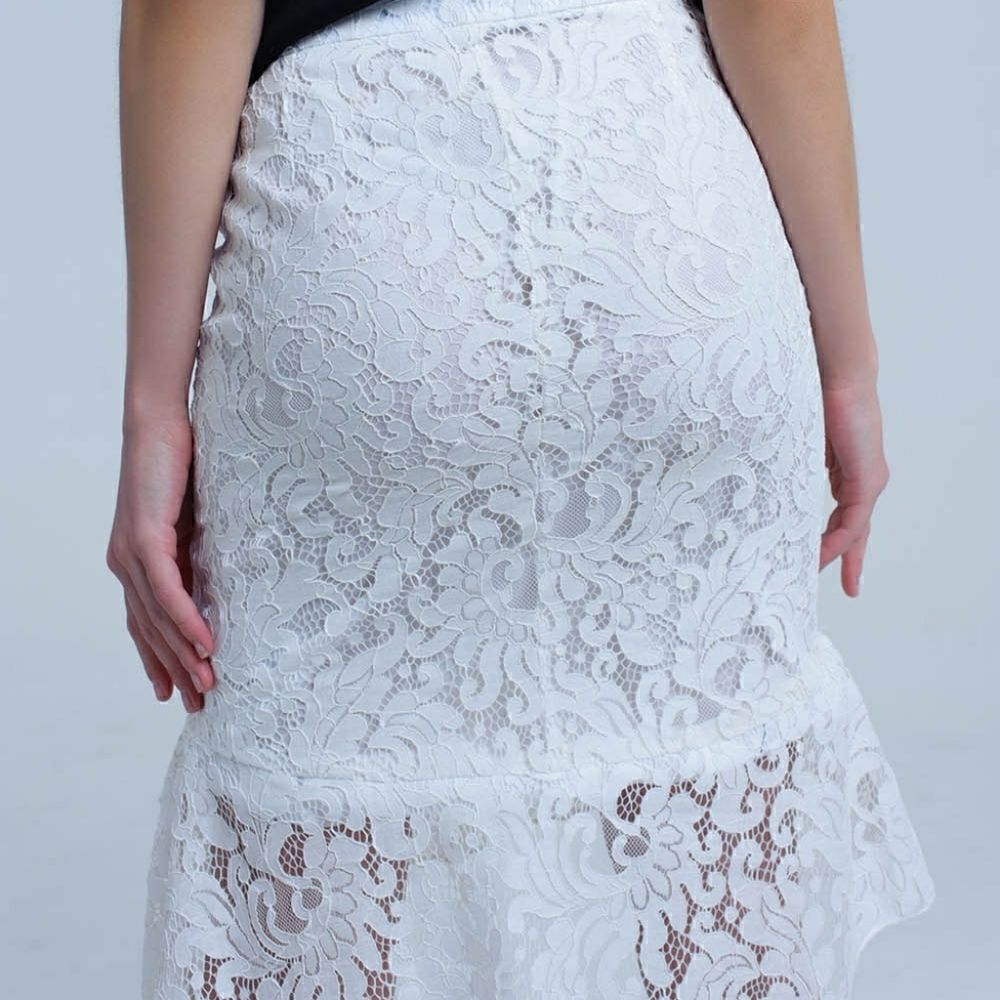 Q2 White Lace High-Low Midi Skirt Size M - Picture 8 of 11